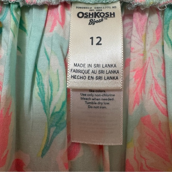 OSHKOSH B’gosh Girls Sz 12 Floral Midi Ruffle Skirt Green Pink Elastic Waistband - Picture 3 of 7